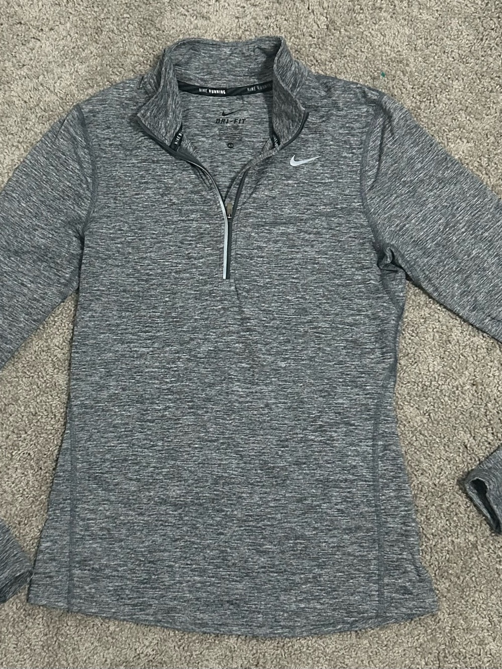 Nike Dri-FIT Women’s Heather Gray Mock Neck 1/4 Zip Pullover Shirt XS